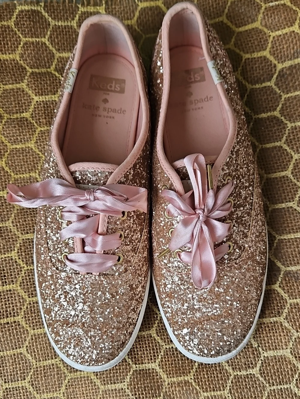 Kate Spade X Keds Rose Gold Glitter Satin Sneakers
